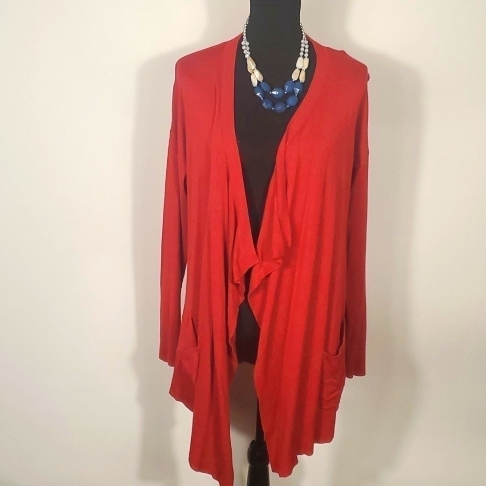 Chico's Size 2 (Large) Red Open-Front Cardigan Sweater/Jacket